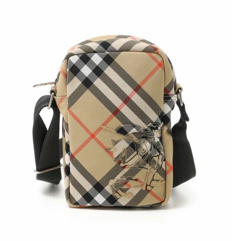 BURBERRY 新款格紋戰馬LOGO手機/相機包(沙色)
