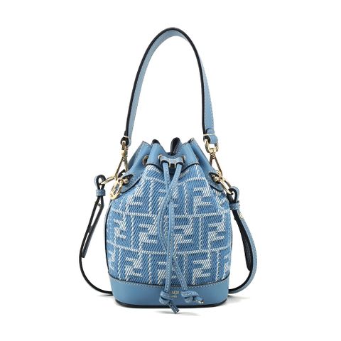 FENDI Mon Tresor FF刺繡牛仔布迷你水桶包(藍色)