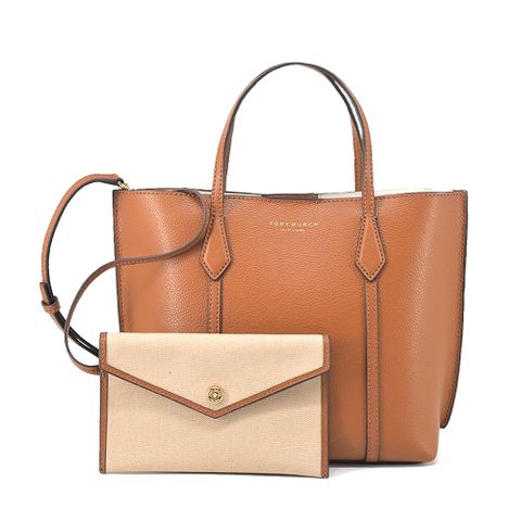 TORY BURCH PERRY 皮革手提/斜背托特包/附手拿包(棕)