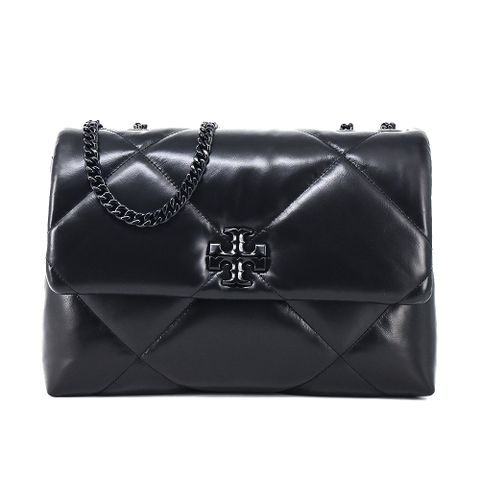 TORY BURCH KIRA 納帕皮革菱格紋翻蓋側背/肩背包(大/全黑)
