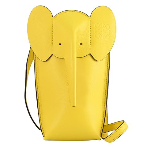 LOEWE Elephant Pocket 經典大象造型小牛皮斜背釦式手機包.黃