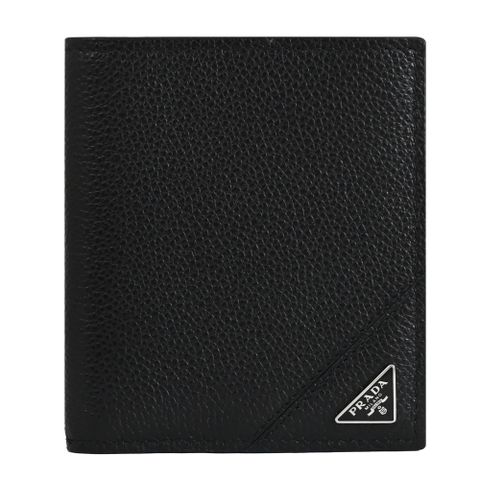 PRADA 2MO004 經典三角LOGO六卡簡易對開短夾.黑