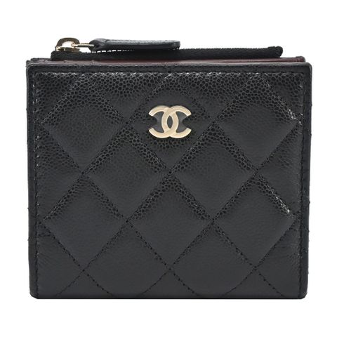 CHANEL經典菱格紋小牛皮對開零錢夾(黑色)