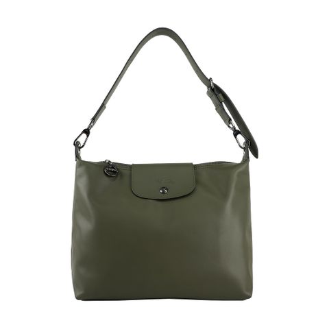 LONGCHAMP Le Pliage Xtra Hobo M號小牛皮肩背包(冷杉綠色) 10189 987 549