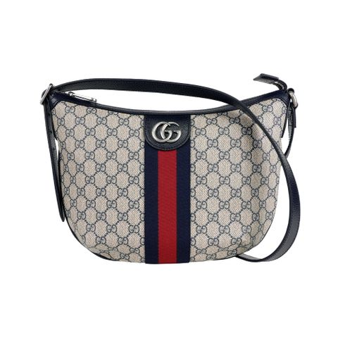 GUCCI Ophidia GG 帆布藍紅小款彎月包(黑藍色) 598125 2ZGMN 4076