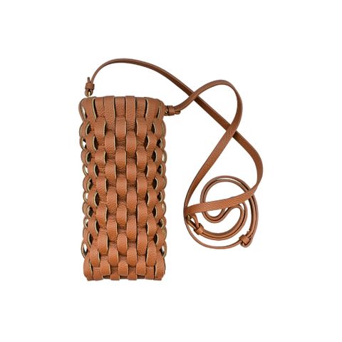 Polene 經典Onda Phone Case紋理小牛皮卡片小廢包 (焦糖色)