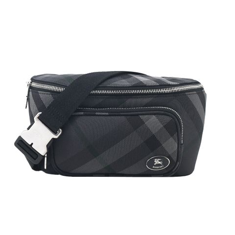 BURBERRY Grid 戰馬盾牌標誌格紋腰包(炭灰色)