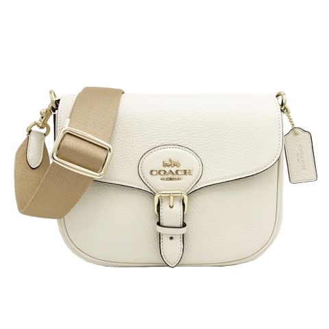 【COACH】新款牛皮肩背斜背馬鞍包(米白)