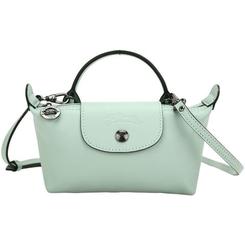 LONGCHAMP Le Pliage Xtra 奔馬烙印牛皮手拿 斜背水餃包(XS/馬鞭草綠)