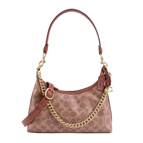 COACH 專櫃款JULIET 25 塗層帆布手提肩背包-鞣革褐色
