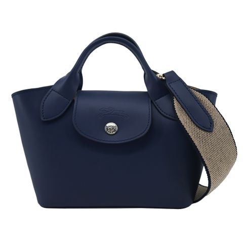 LONGCHAMP ÉPURE系列滑面牛皮手提/斜背兩用包(迷你/海軍藍)