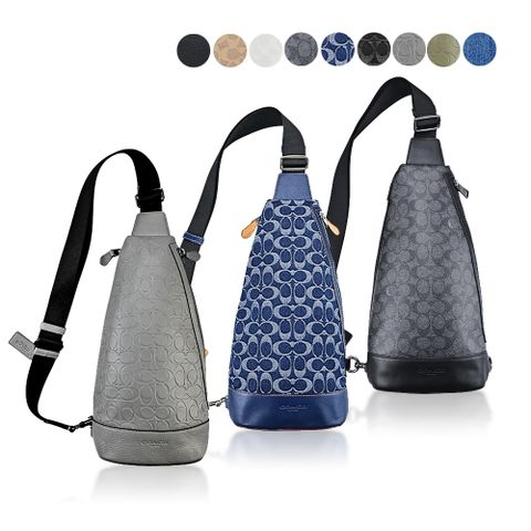 COACH PVC/皮革/雙拉鍊直式單肩胸背斜後背男包(多色多款)