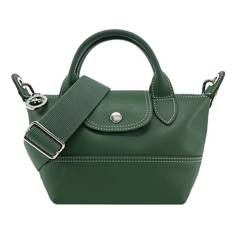 LONGCHAMP LE PLIAGE XTRA系列小牛皮白線滾邊寬背帶兩用水餃包(迷你/英式綠)