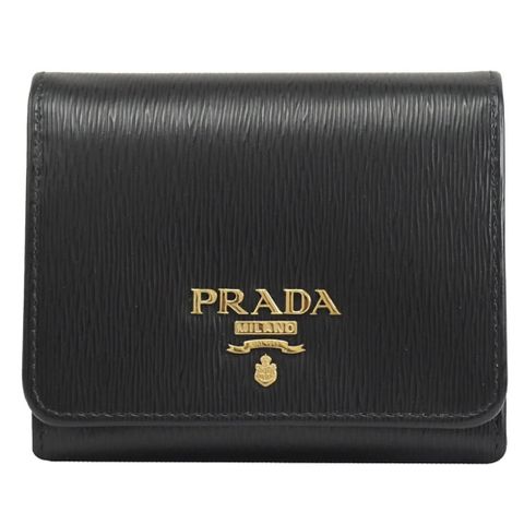 PRADA 1MH176 三角LOGO水波紋三折扣式短夾.黑