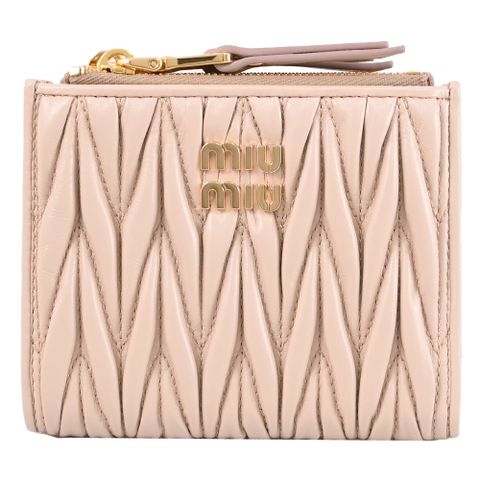 MIU MIU 5ML024 Matelassé 納帕軟皮抓皺零錢短夾.柔粉