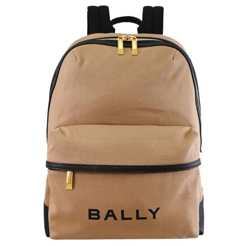 BALLY 6304854 TRECK 簡約燙印LOGO帆布商旅大後背包.卡其/黑