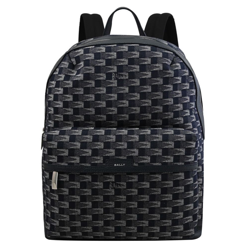 BALLY BORD TREKK 幾何LOGO緹花商旅拉鍊後背包.午夜藍