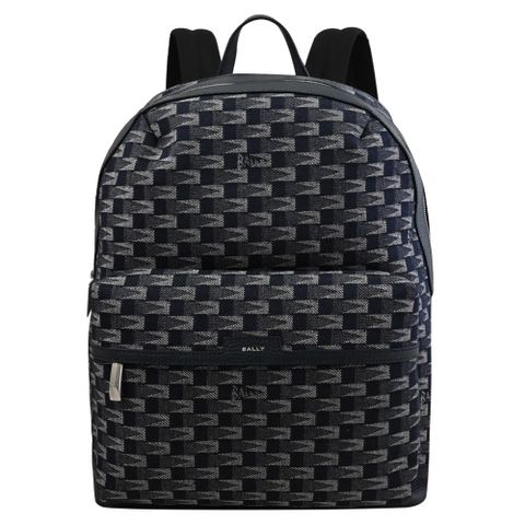 BALLY 6306642 BORD TREKK 幾何LOGO緹花商旅拉鍊後背包.午夜藍