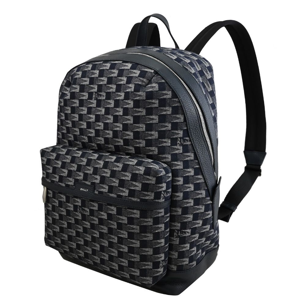 BALLY BORD TREKK 幾何LOGO緹花商旅拉鍊後背包.午夜藍