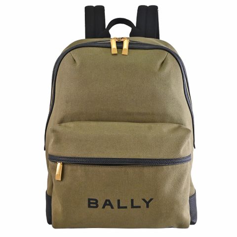 BALLY 6306641 TRECK 簡約燙印LOGO帆布商旅大後背包.軍綠
