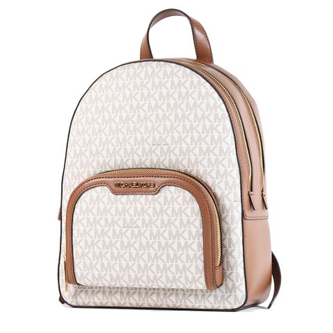 MICHAEL KORS JAYCEE 緹花LOGO防刮拉鍊後背包-香草白/中
