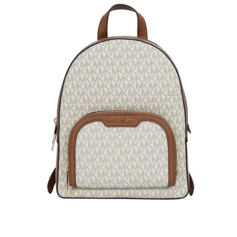Michael Kors Jaycee 金字塗層帆布拉鍊口袋中款後背包(香草白) 35S2G8TB2B VANILLA