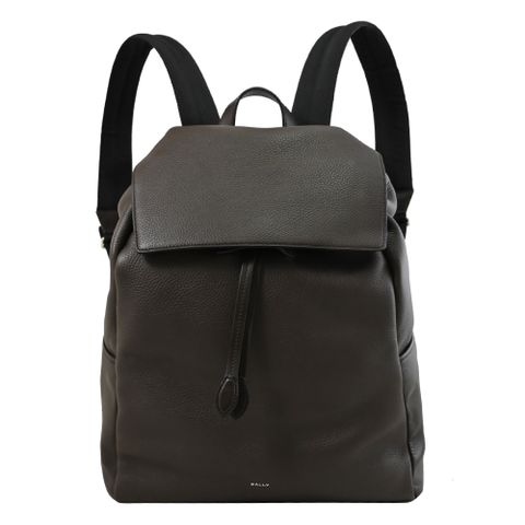 BALLY 6305014 SLIM燙印LOGO牛皮雙肩翻蓋後背包.深咖