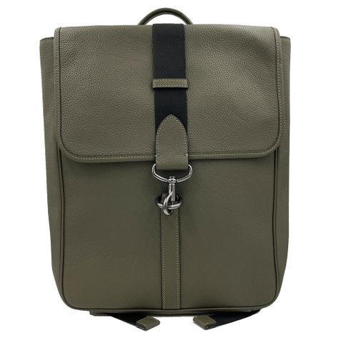 【COACH】素面牛皮男款中性扣環後背包(橄欖綠)