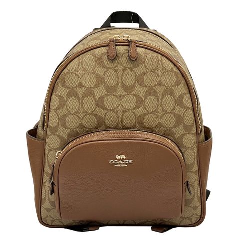 【COACH】C LOGO雙層拉鍊後背包(中款-焦糖)