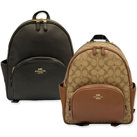 【COACH】經典LOGO雙層拉鍊中款後背包(多色供選)