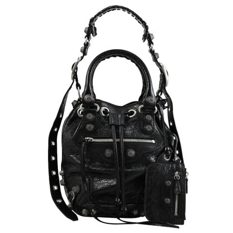 BALENCIAGA 巴黎世家 702432 Le Cagole 揉製小羊皮兩用水桶包.黑
