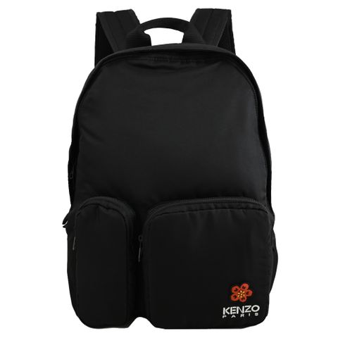 KENZO 5SA453 電繡LOGO輕量尼龍休閒雙肩後背包.黑