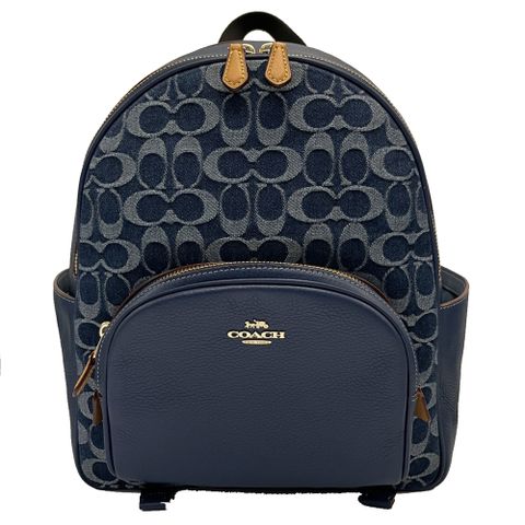 COACH 蔻馳 COURT單寧布雙層後背包(中款-牛仔藍)