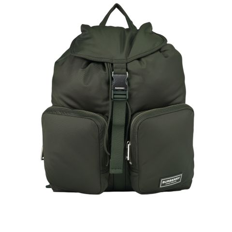 BURBERRY Rucksack 白色方形標誌中型軍旅後背包(暗土色) 80905601