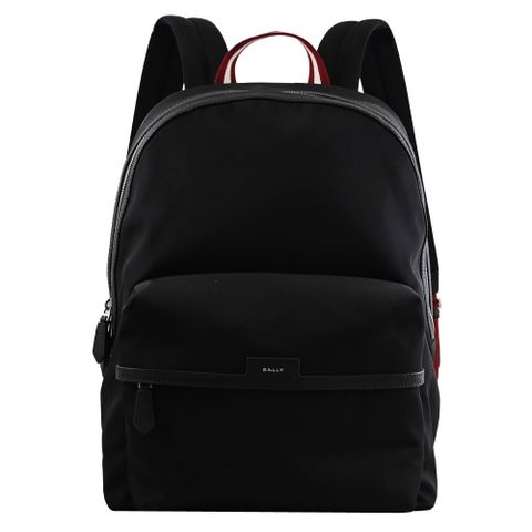 BALLY 6306435 CODE 燙銀LOGO拼接尼龍雙拉鍊後背包.黑