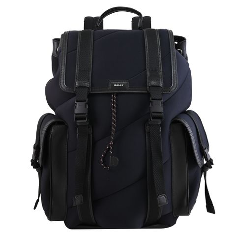 BALLY 6306354 PACK 燙印LOGO厚布料翻蓋商旅後背包.黑