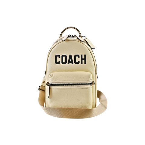 COACH Charter Pack 黑色LOGO壓印白堊色荔枝紋拉鍊胸掛包