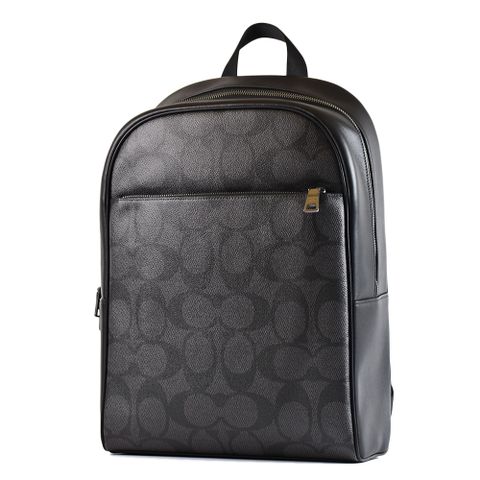 COACH 男款 Owen 緹花LOGO防刮簡約拉鍊後背包-灰黑