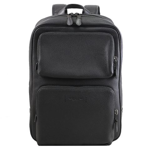 COACH C5323 壓紋LOGO荔枝皮革商旅雙肩後背包.黑