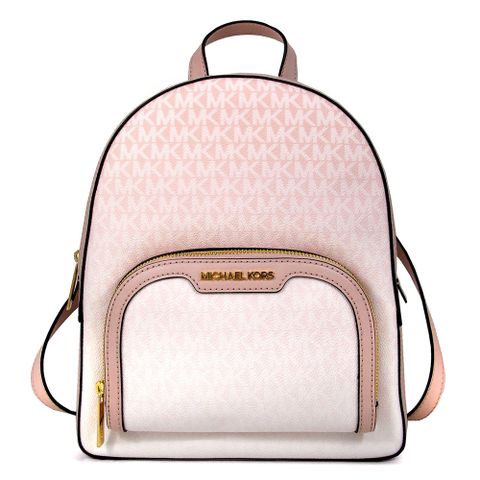 MICHAEL KORS JAYCEE 金字LOGO裸膚粉色漸層防刮滿版皮革滾邊雙層後背包(中款)