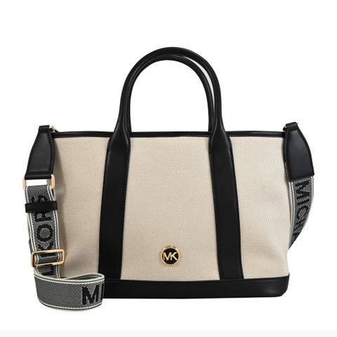 MICHAEL KORS LUISA 帆布皮革寬背帶兩用包.黑邊