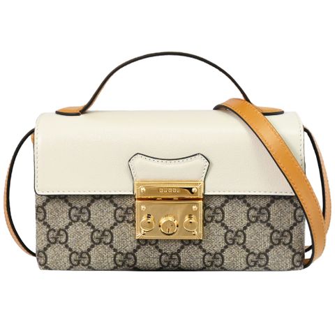 GUCCI 古馳 Padlock Mini 經典印花撞色款迷你兩用包.駝色/黃邊
