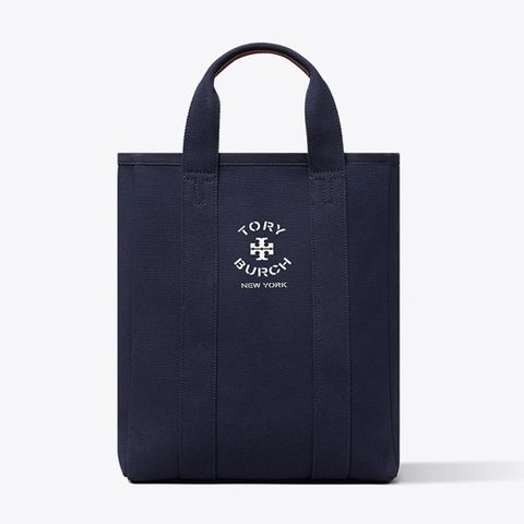 【TORY BURCH】超輕帆布Mercer經典LOGO 手提/托特二用包 海軍藍色