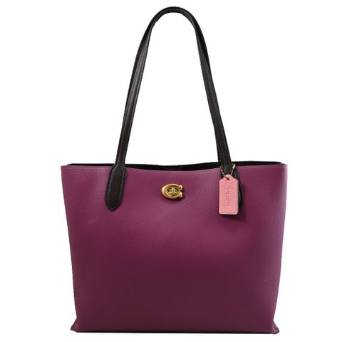 COACH C0692 WILLOW 印花襯裡撞色三層肩背包.深紫