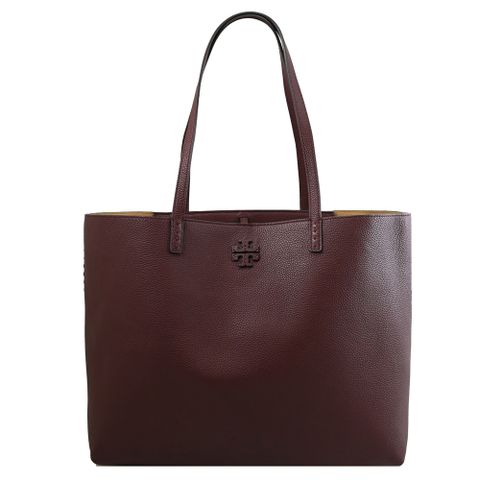 TORY BURCH 152221 Mcgraw 荔枝皮革肩背大托特包.酒紅