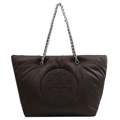 TORY BURCH 152450 Ella 經典LOGO厚尼龍肩背鍊帶托特包.酒紅