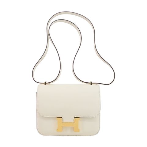 HERMES 愛馬仕 Mini Constance 18cm Swift 小牛皮斜背包(I2奶油白/金釦)