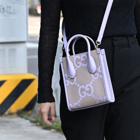 GUCCI 古馳 JUMBO GG 大LOGO兩用紙袋包.粉紫