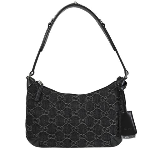 GUCCI 古馳 經典LOGO丹寧布肩背包.黑