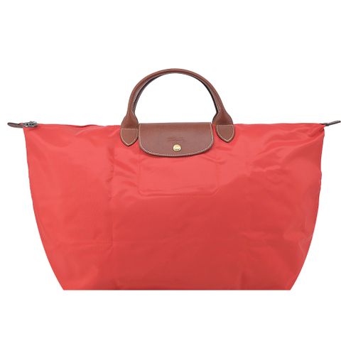 LONGCHAMP LE PLIAGE系列短把再生尼龍摺疊水餃旅行袋(大/番茄紅)